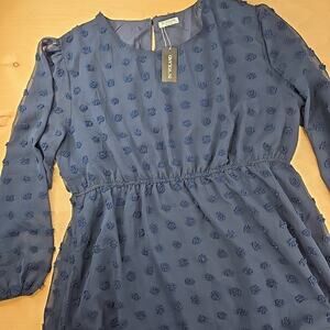 In’Voland Witchcore Dress Womens Sz 20W Navy Lined Sheer Balloon Sleeves NWT